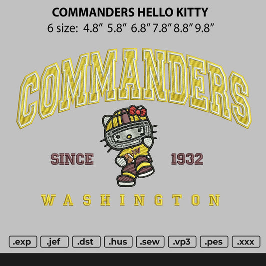 COMMANDERS HELLO KITTY Embroidery File 6 sizes