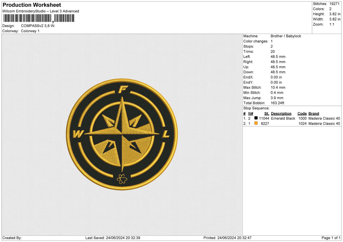 COMPASSv2 Embroidery File 6 size