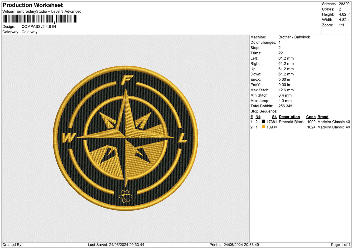COMPASSv2 Embroidery File 6 size