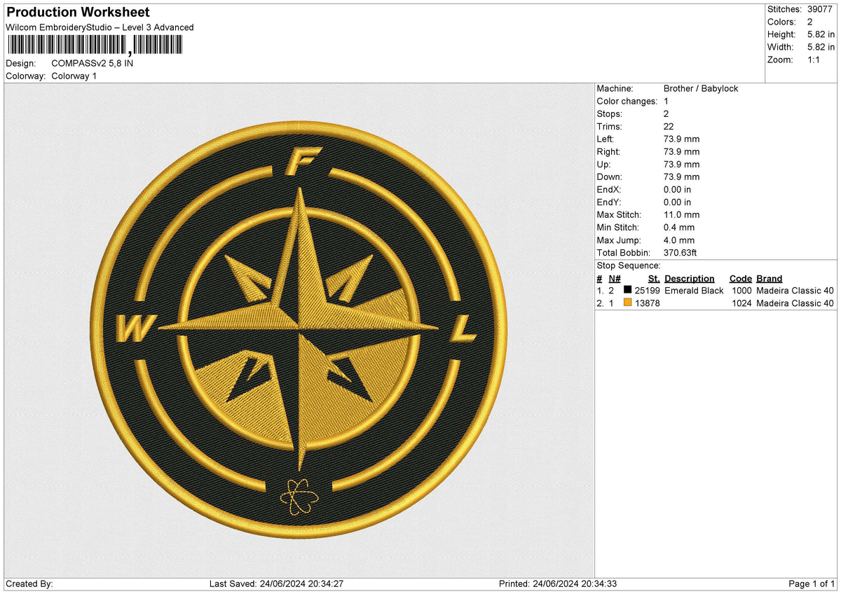 COMPASSv2 Embroidery File 6 size