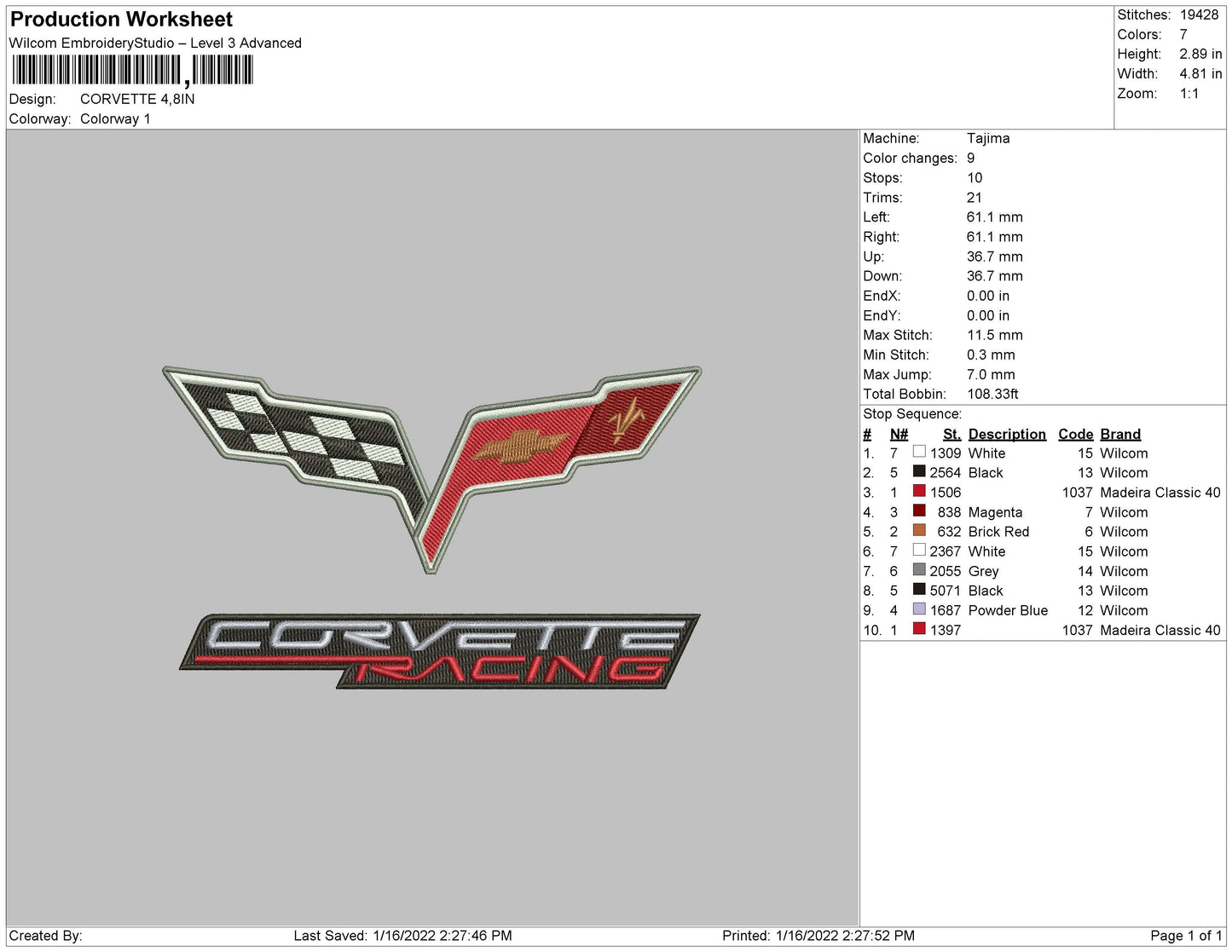 CORVETTE Embroidery
