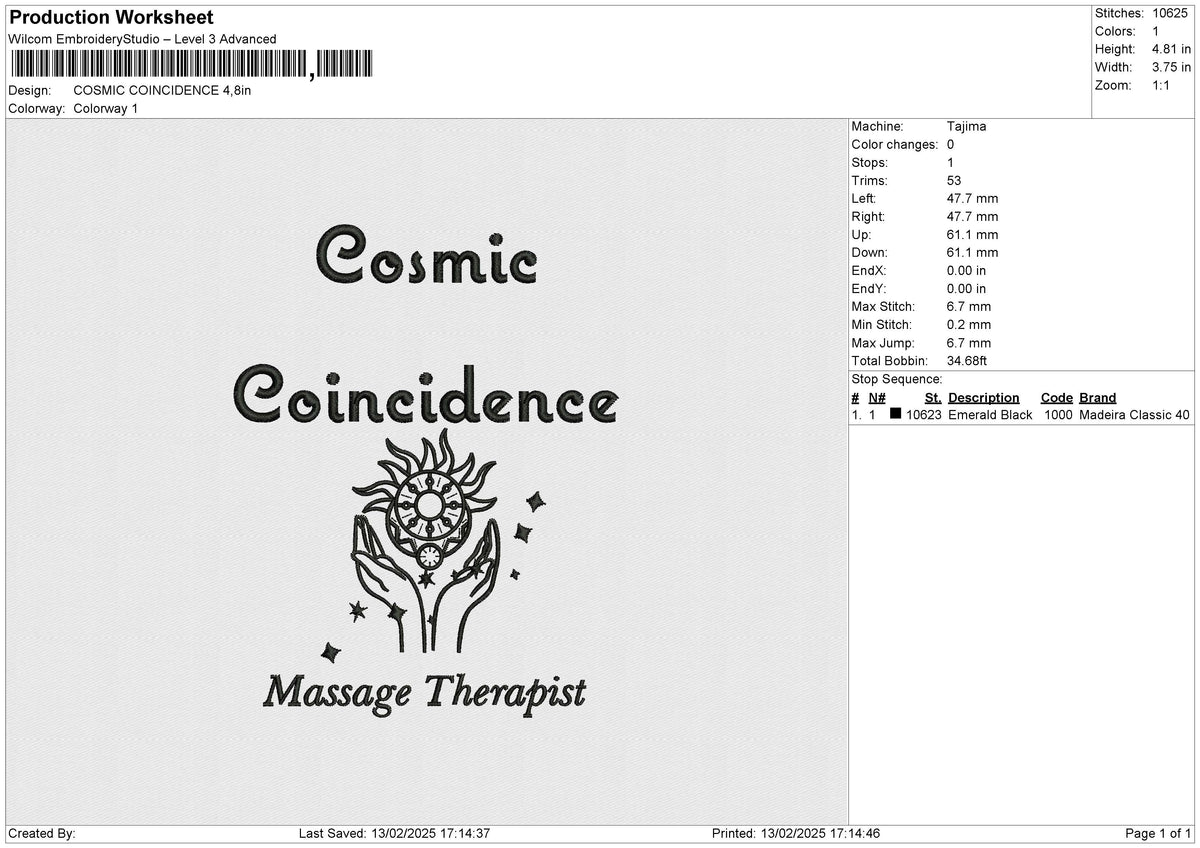 COSMIC COINCIDENCE Embroidery File 6 size