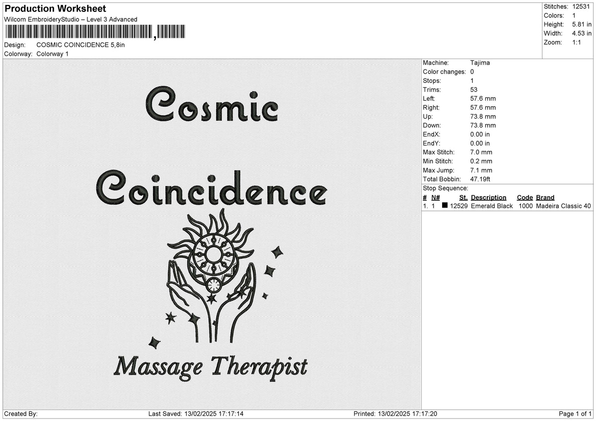 COSMIC COINCIDENCE Embroidery File 6 size