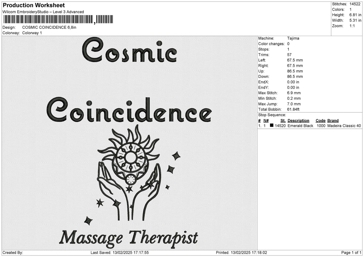 COSMIC COINCIDENCE Embroidery File 6 size
