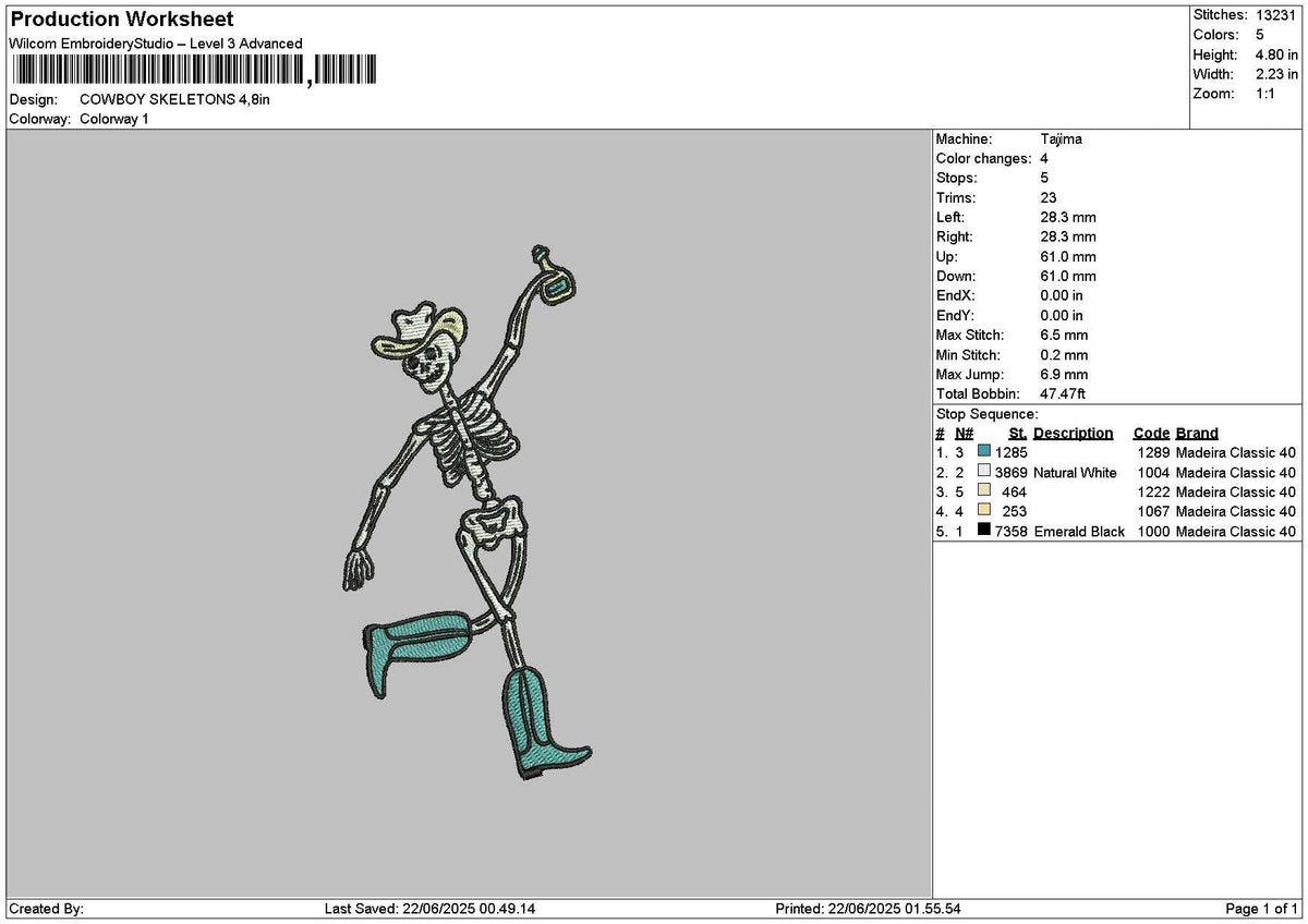 Cowboy Skeletons 03 Embroidery File 6 sizes
