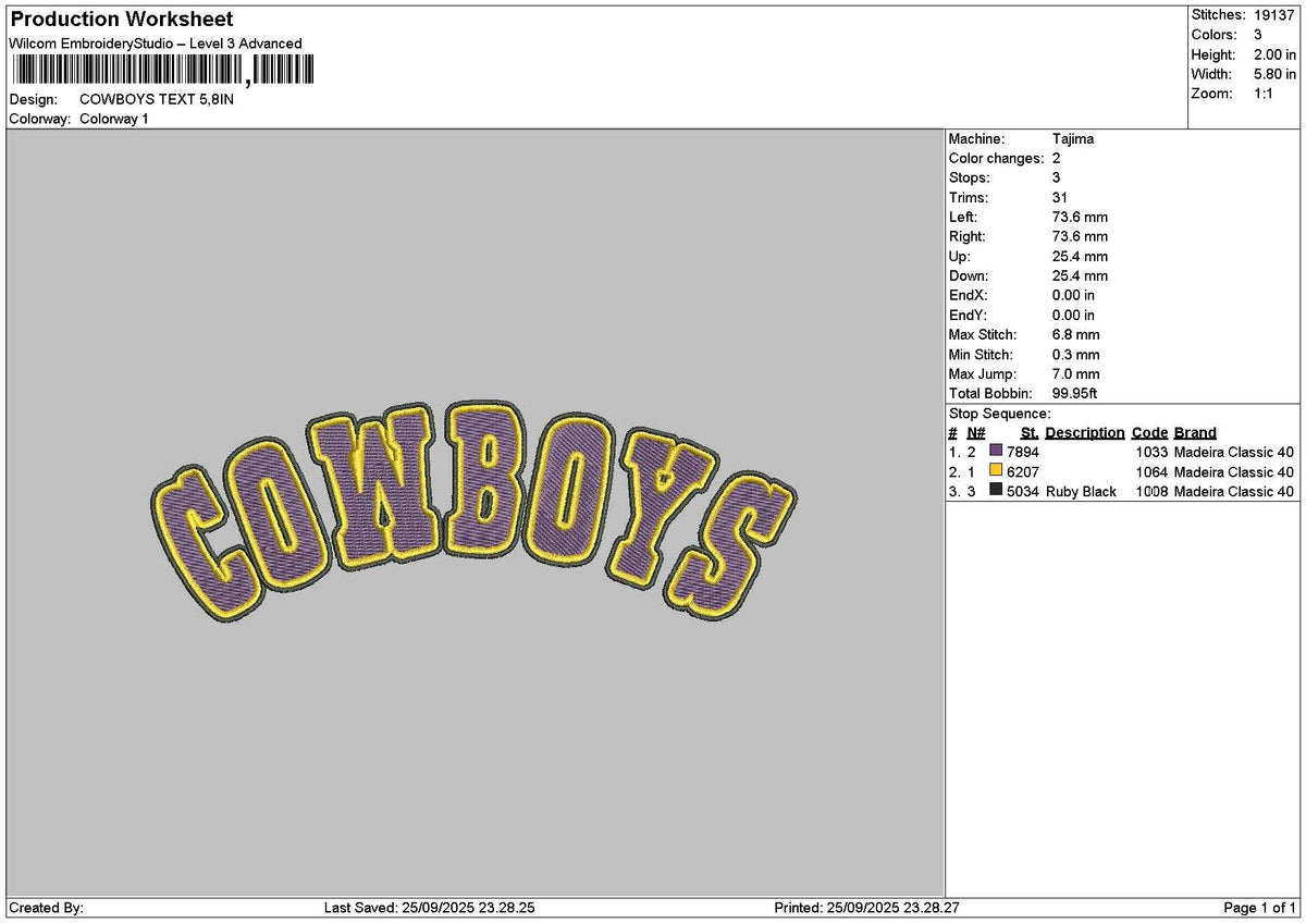 Cowboystext 2509 Embroidery File 6 sizes