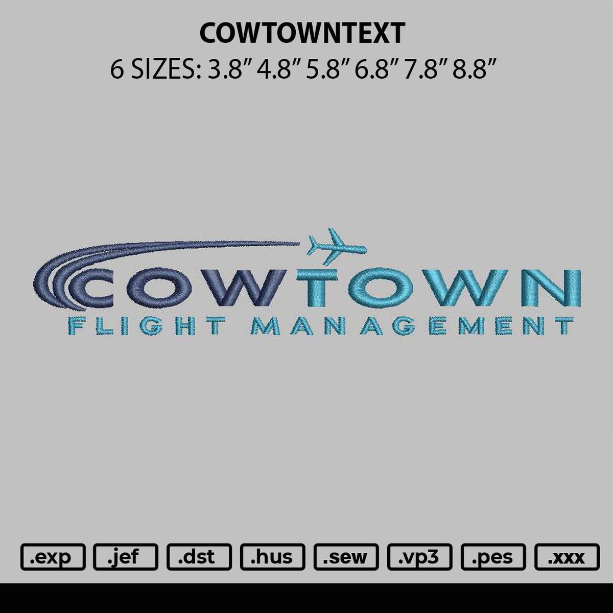 Cowtowntext Embroidery File 6 sizes