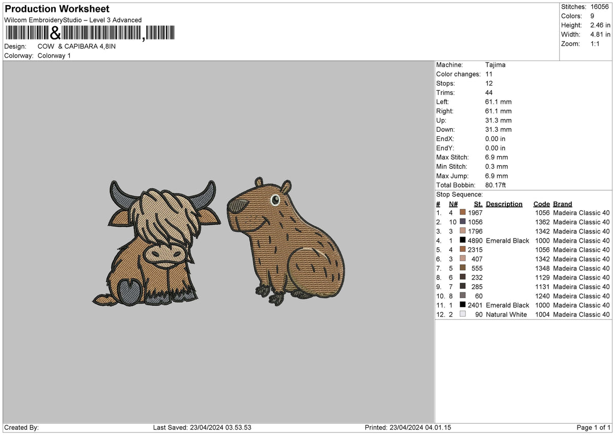Cowcapibara Embroidery File 6 sizes
