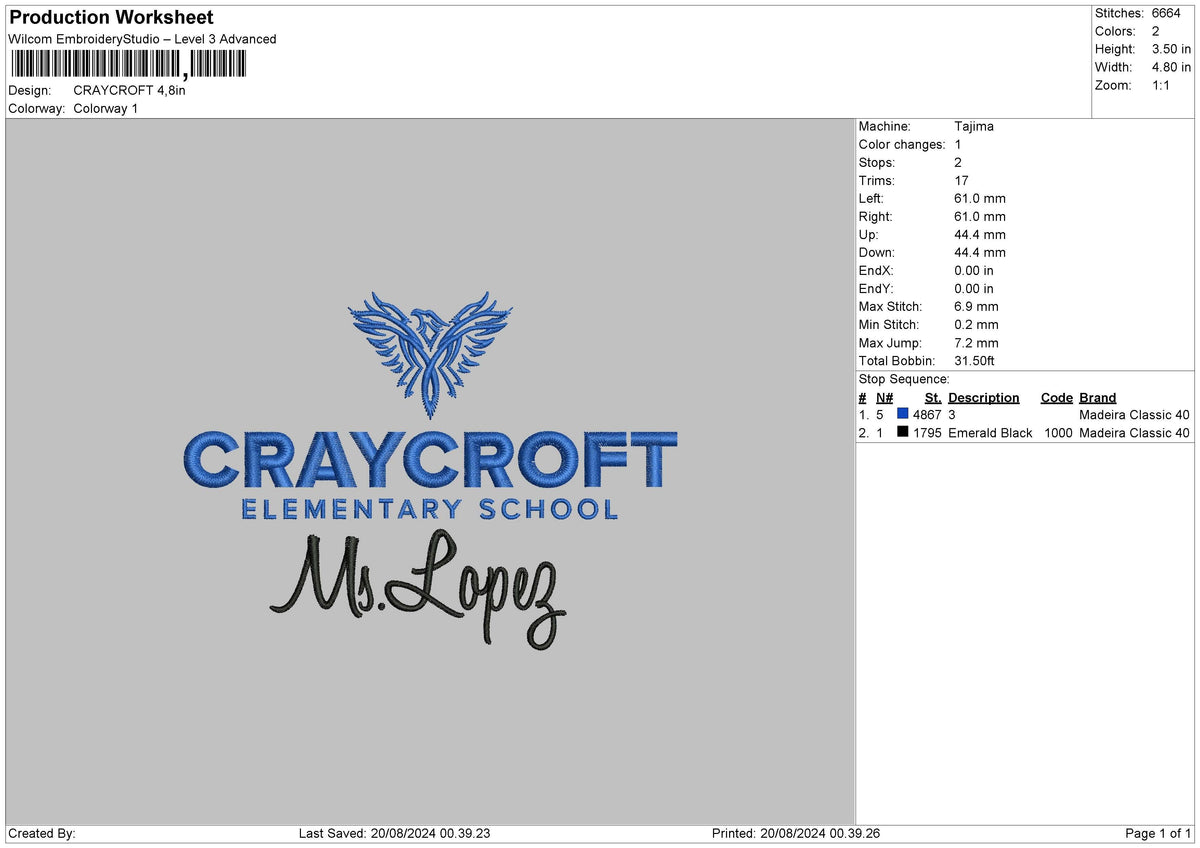 Craycrofttext Embroidery File 6 sizes