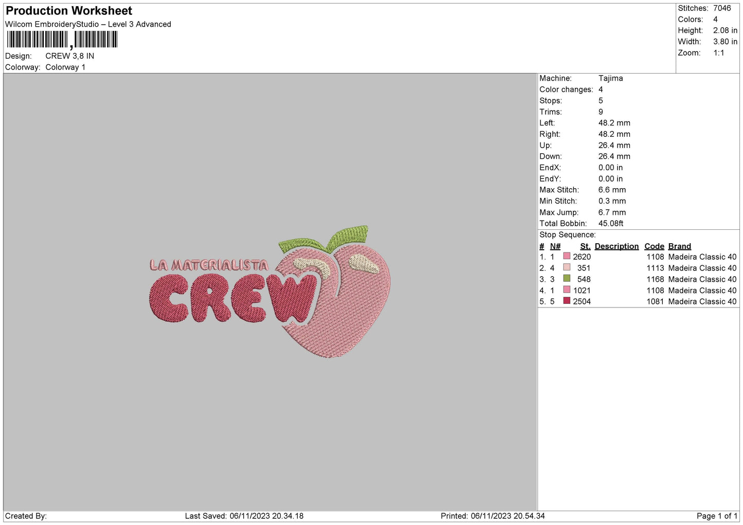 Crew Embroidery File 6 sizes