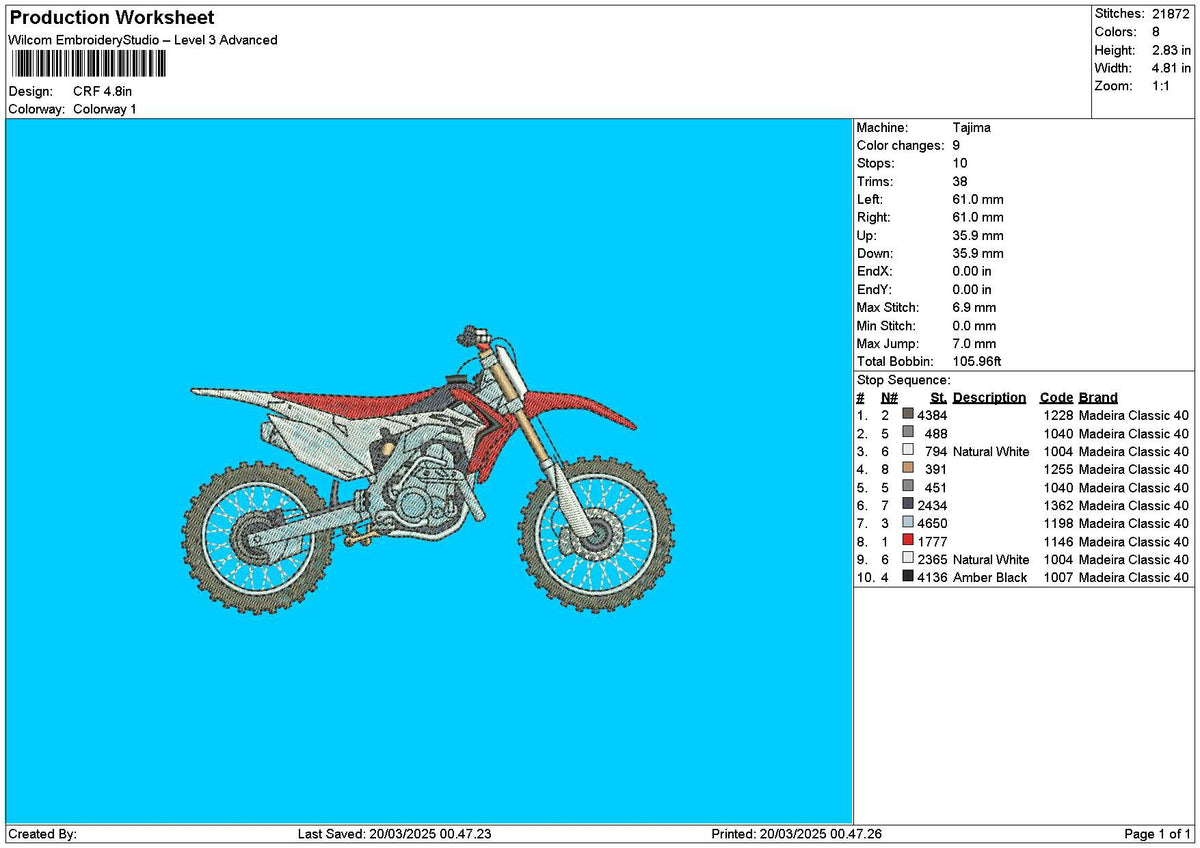 Motorcycle 1903 Embroidery File 6 sizes
