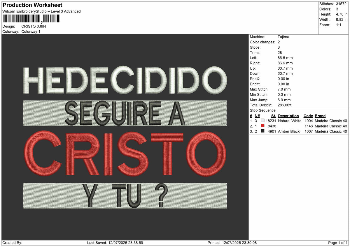 CRISTO Embroidery File Design