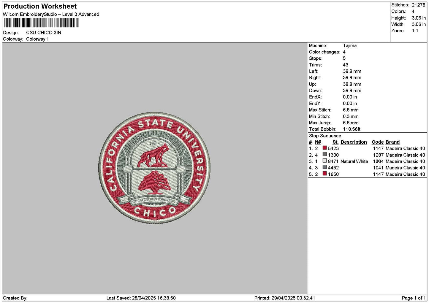 Csucircle Embroidery File 6 sizes