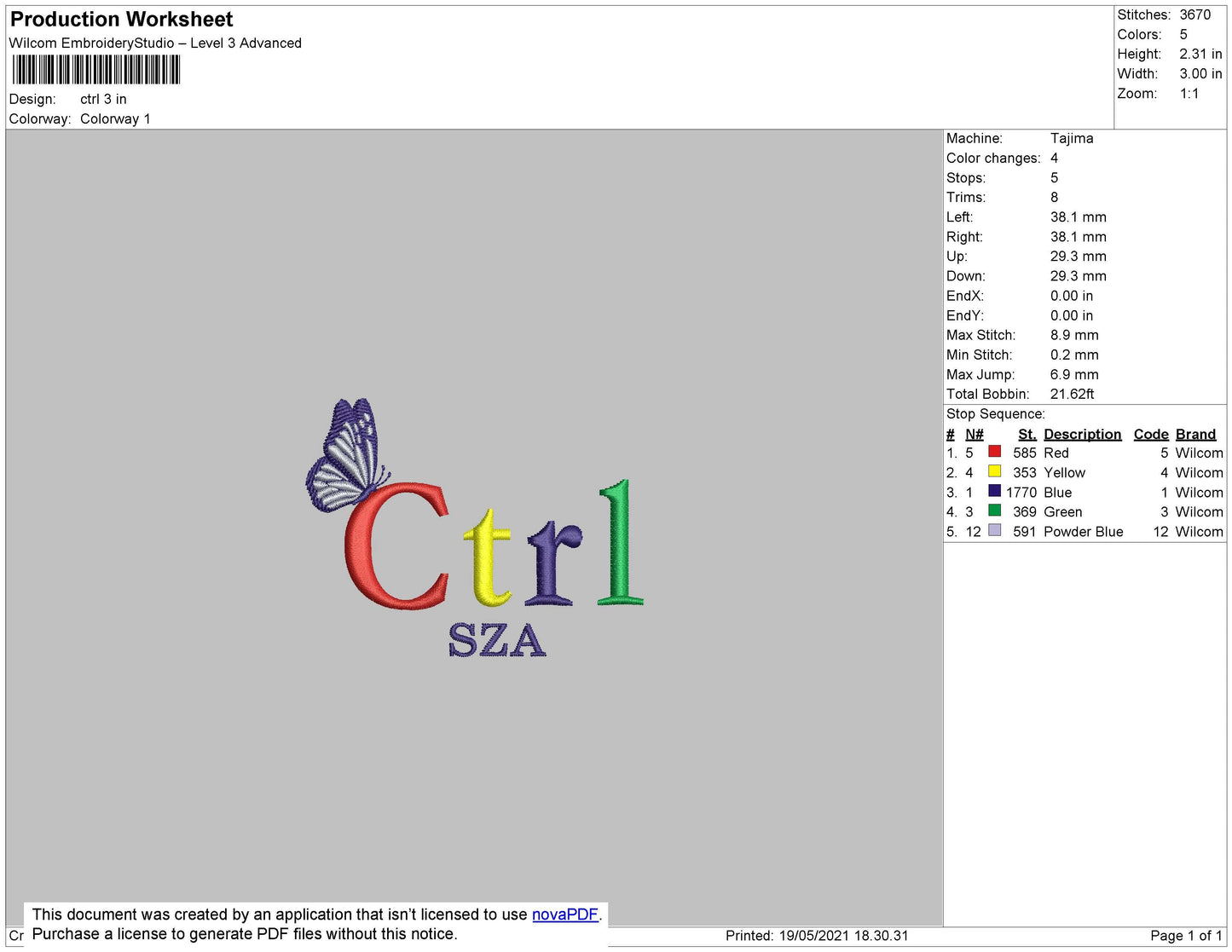 CTRL SZA Embroidery File 6 size