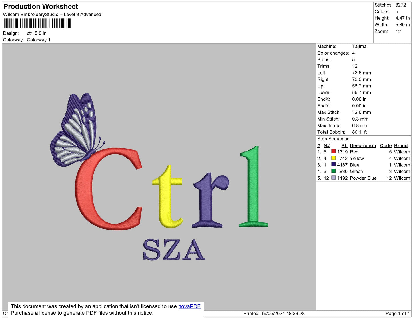 CTRL SZA Embroidery File 6 size
