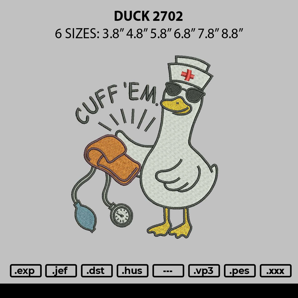 Duck 2702 Embroidery File 6 sizes