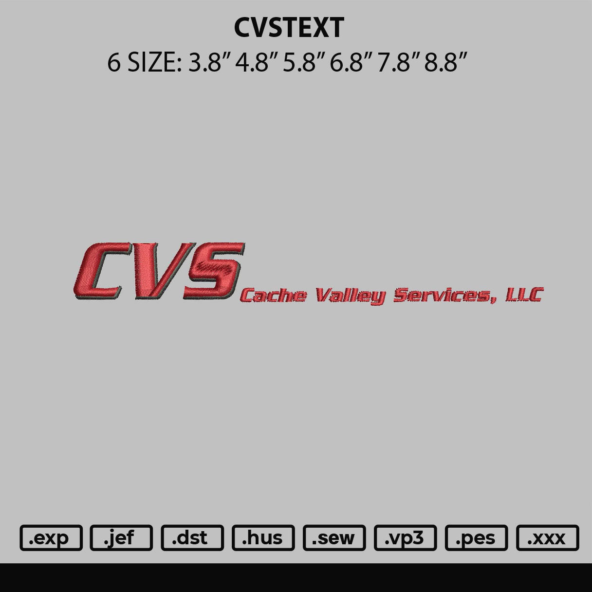 Cvstext Embroidery File 6 sizes