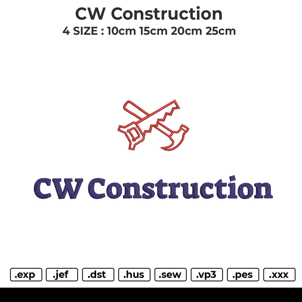 CW construction Embroidery File 6 Size