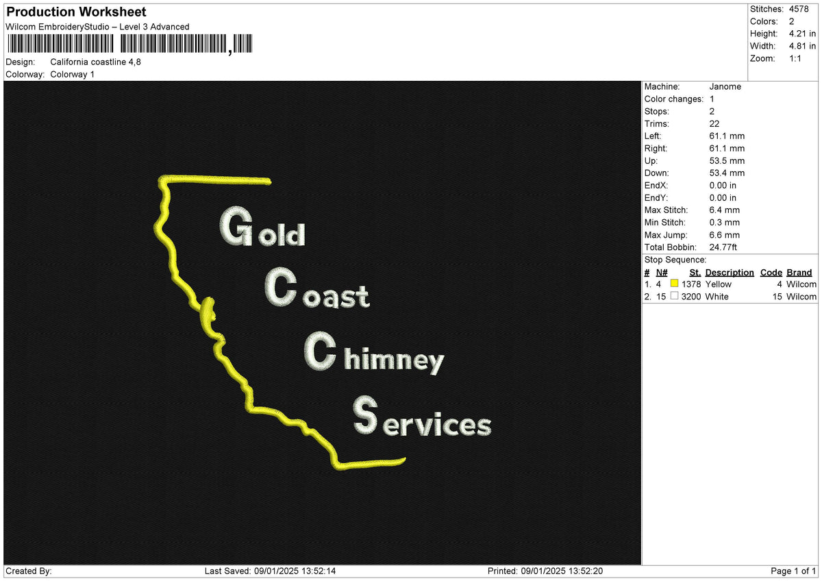 California Coastline Embroidery File 6 size
