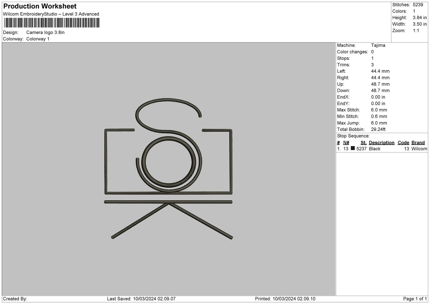 Camera Line Embroidery File 6 sizes
