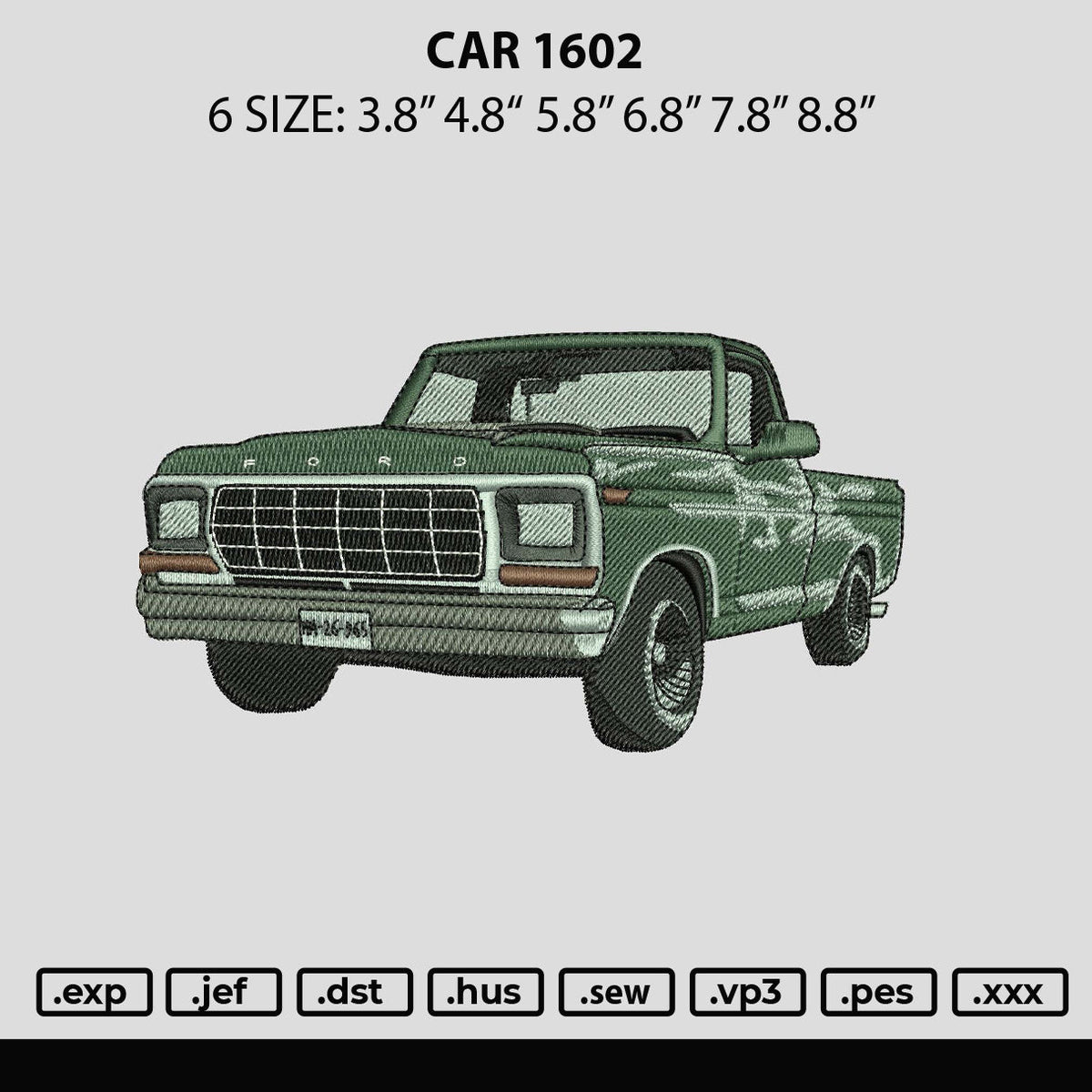 Car 1602 Embroidery File 6 sizes