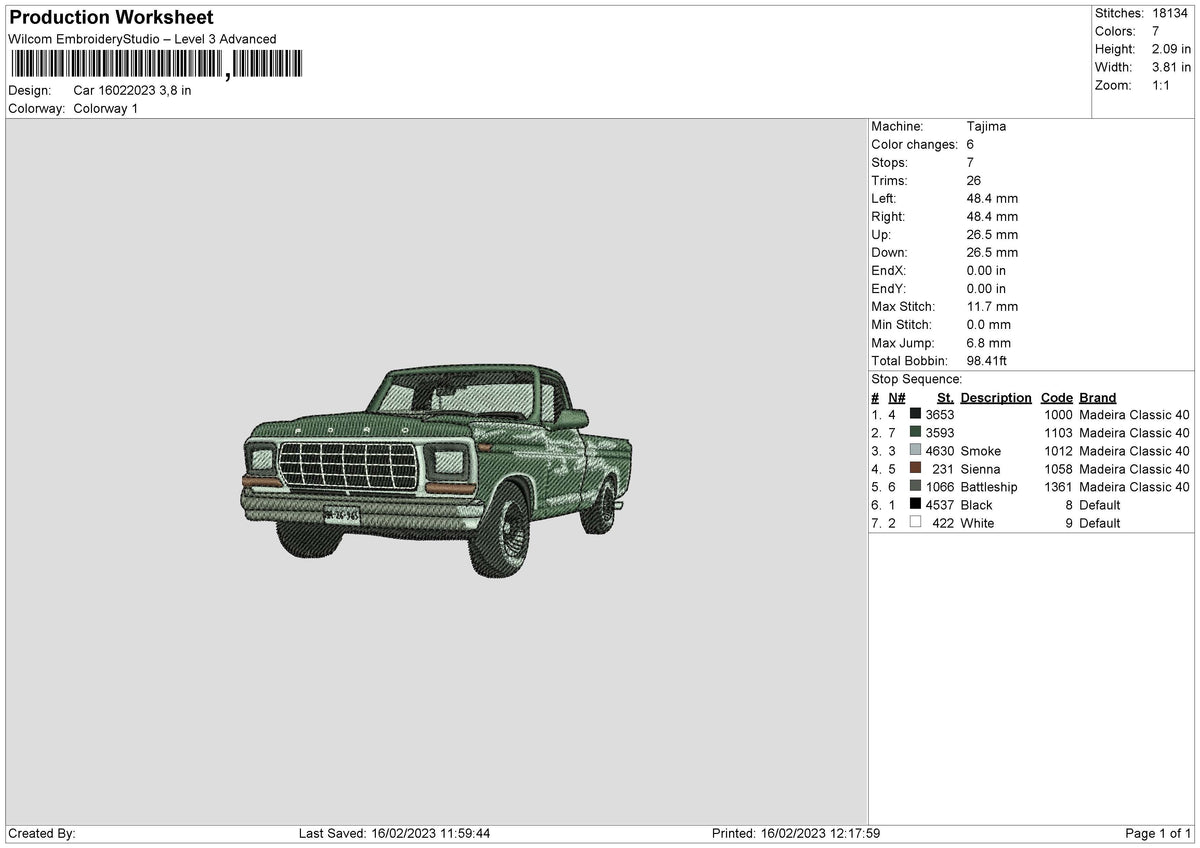 Car 1602 Embroidery File 6 sizes
