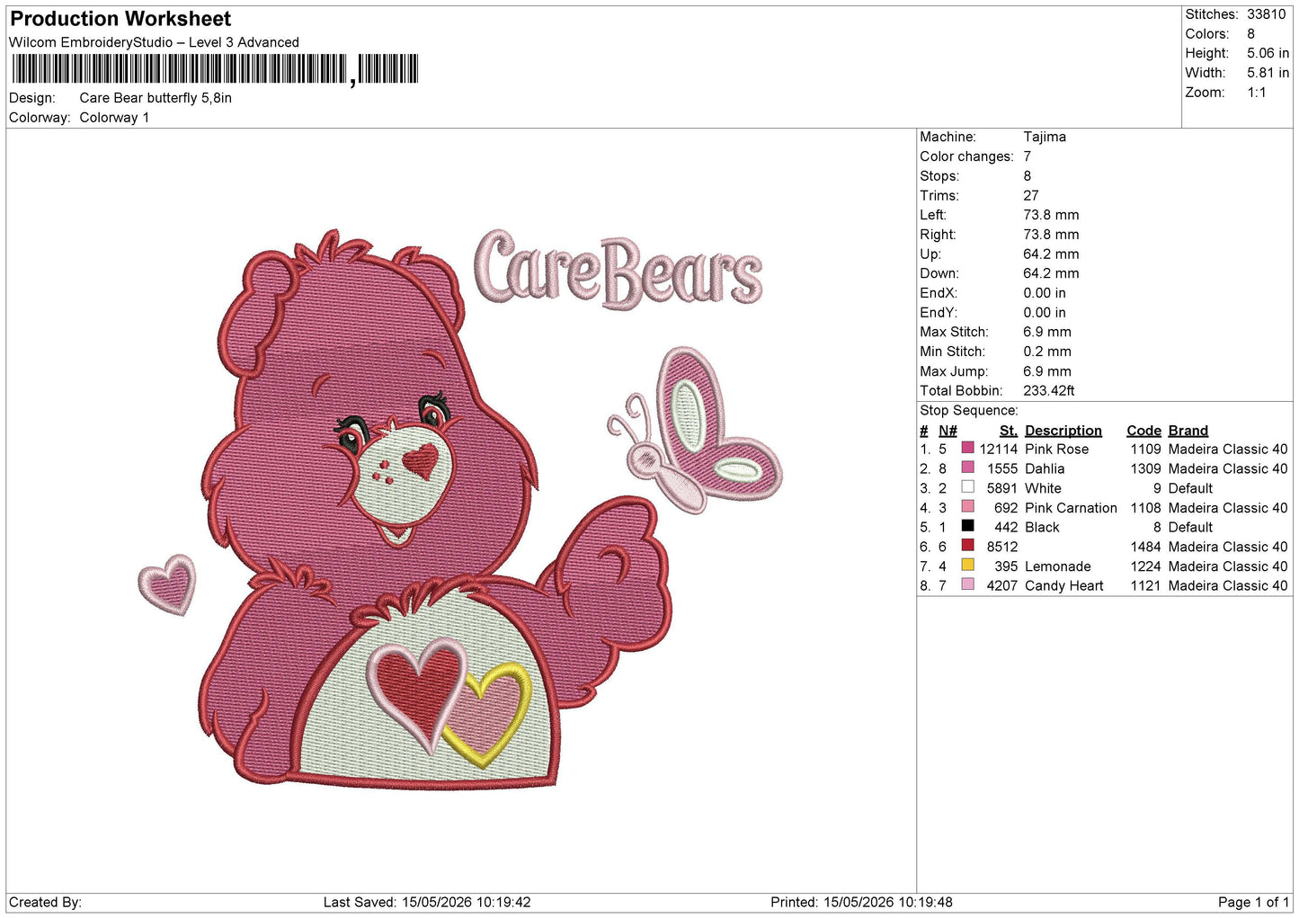 Care Bear butterfly Embroidery File 6 sizes