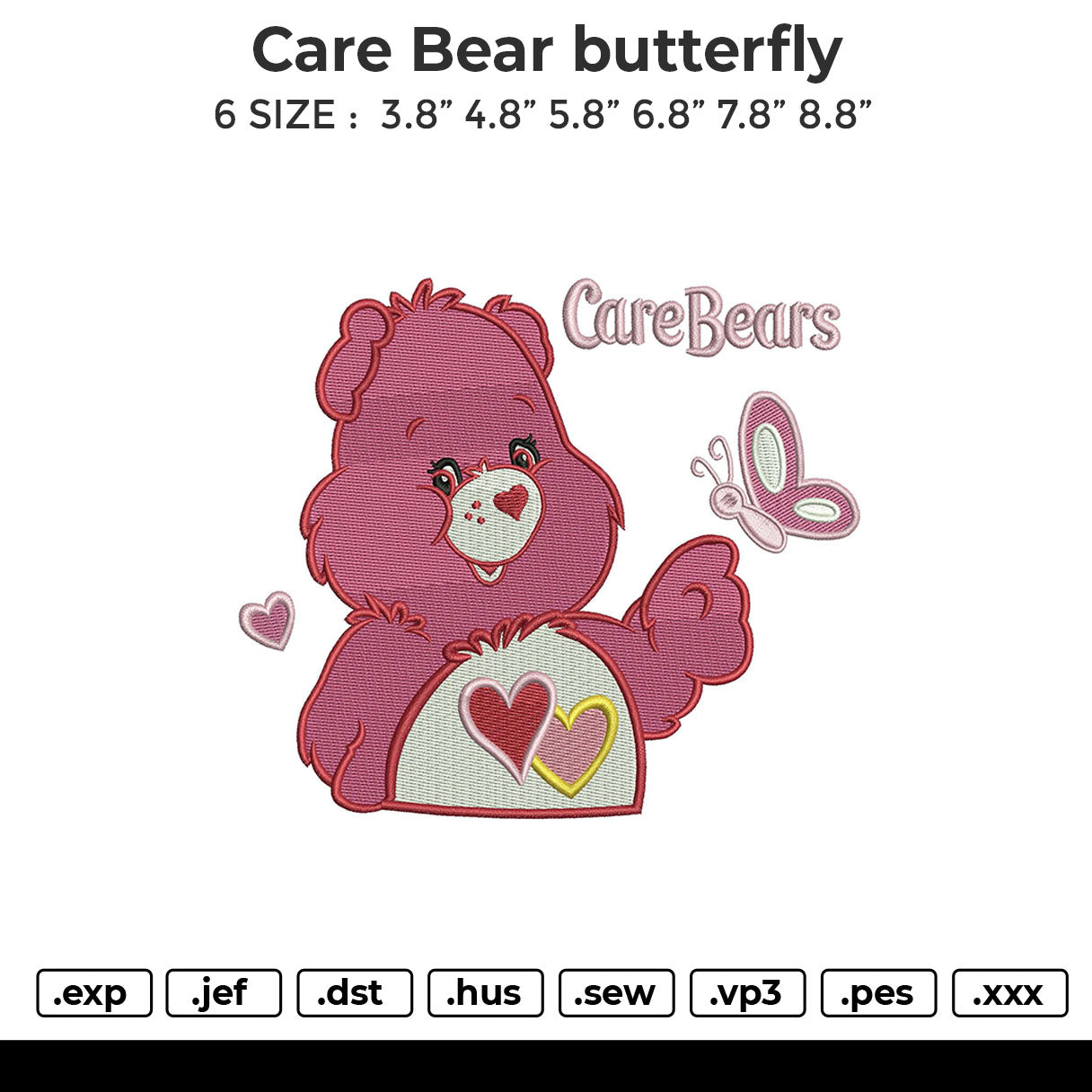 Care Bear butterfly Embroidery File 6 sizes