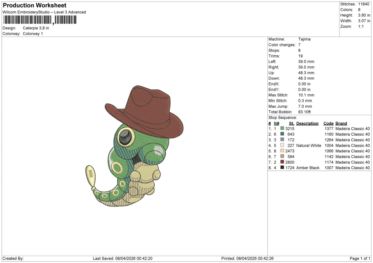 Caterpie Embroidery File 6 sizes
