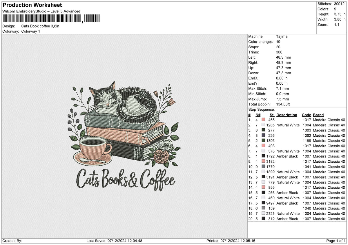 Cats Book coffee Embroidery File 6 size