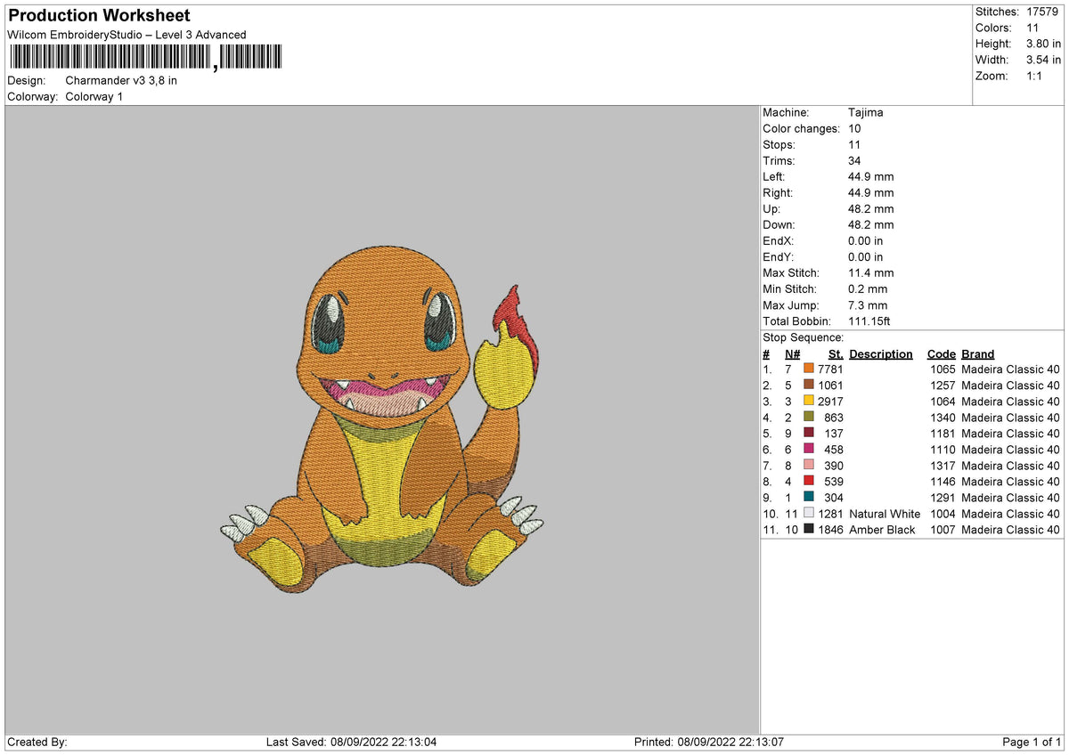 charmander v3 Embroidery