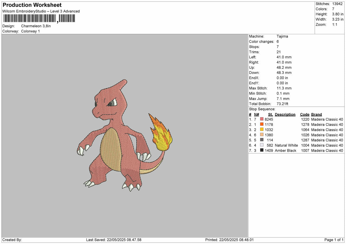 Carmeleon Pokemon Embroidery File