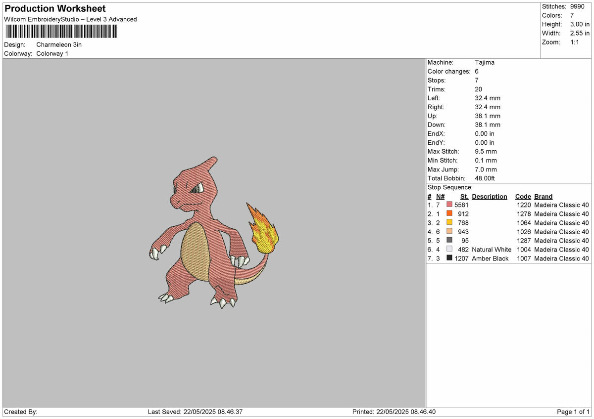 Carmeleon Pokemon Embroidery File