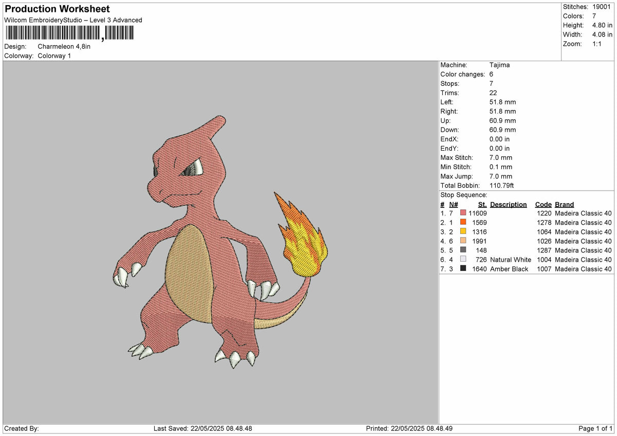 Carmeleon Pokemon Embroidery File