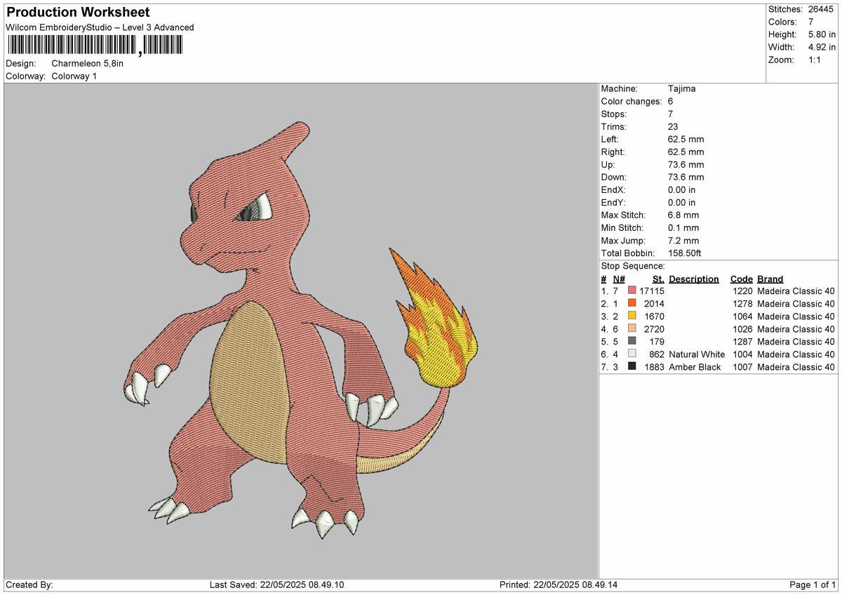 Carmeleon Pokemon Embroidery File