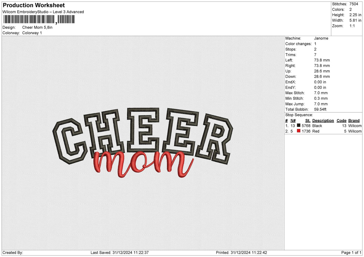 Cheer Mom Embroidery File 6 size