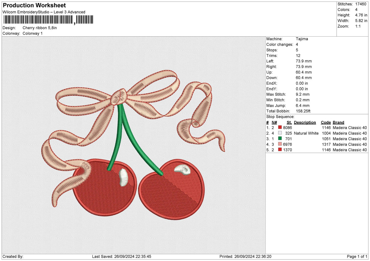 Cherry Ribbon Embroidery File 6 size