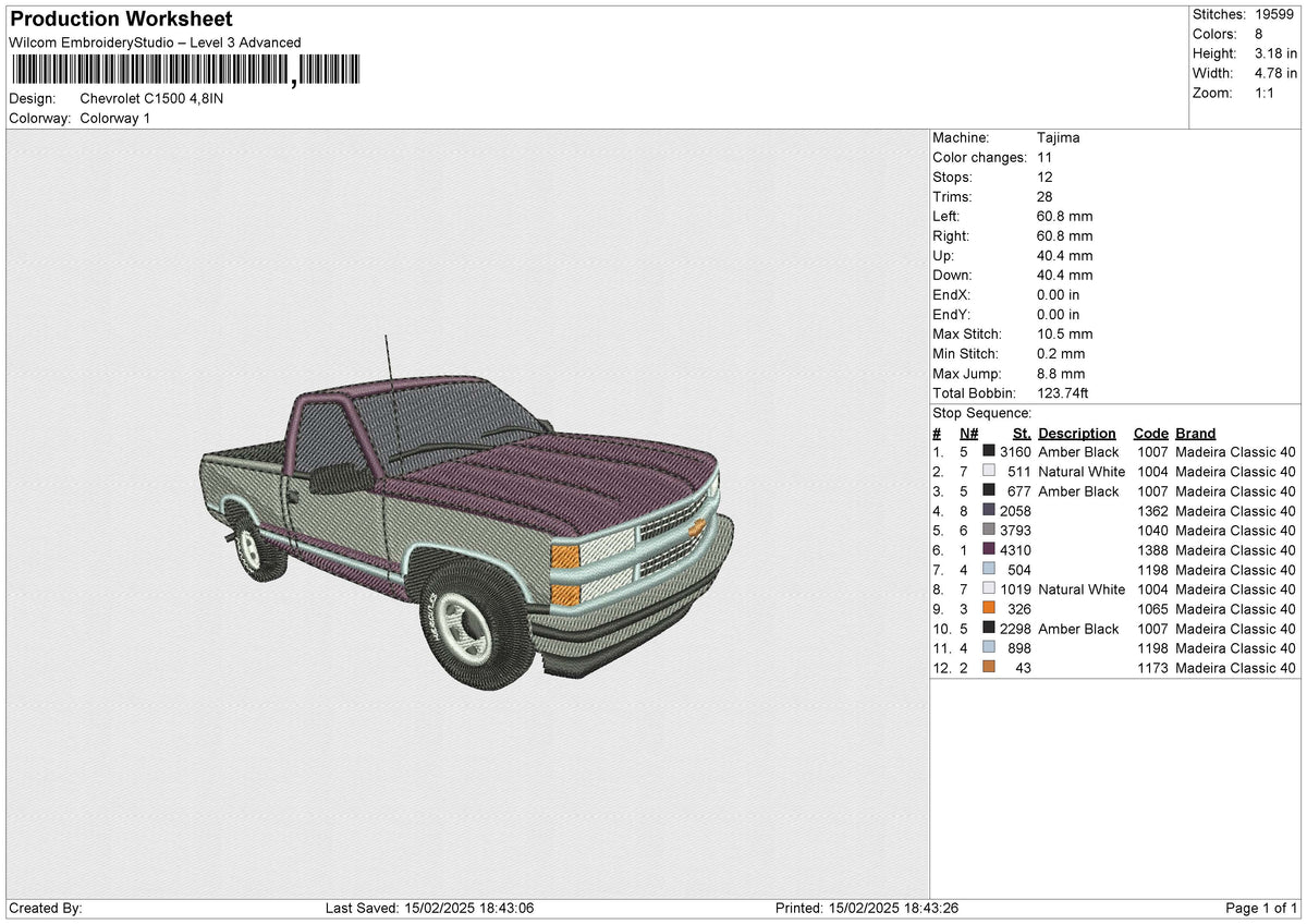 Chevrolet C1500 Embroidery File 6 size