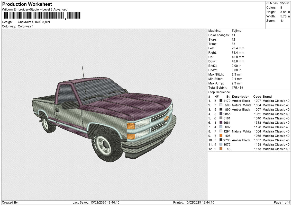 Chevrolet C1500 Embroidery File 6 size
