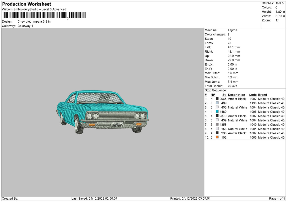 Car Cyan Embroidery File 6 sizes