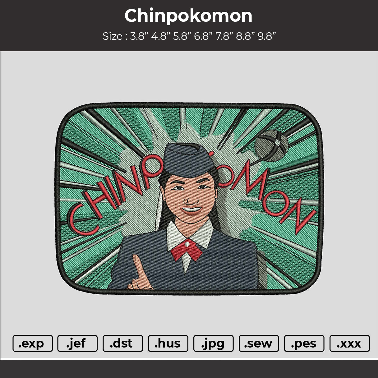 Chinpokomon Embroidery File 6 sizes