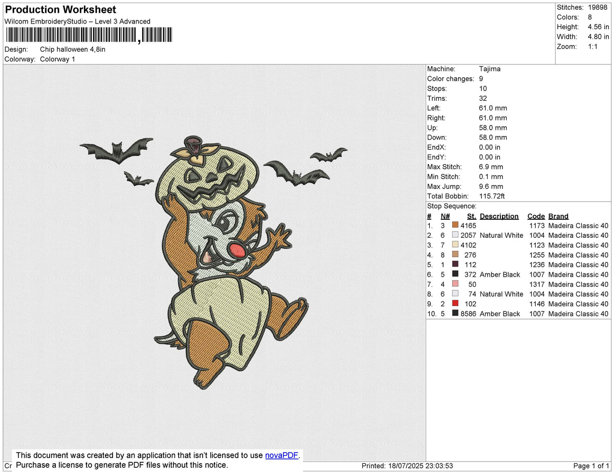 Chip Halloween Embroidery File 6 size