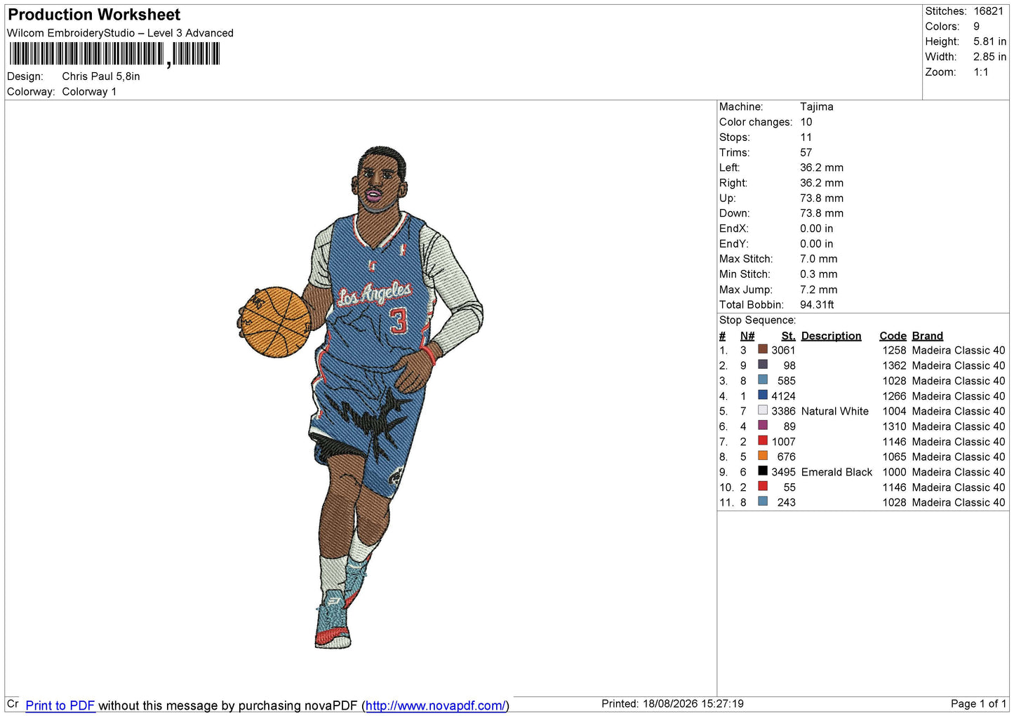 Chris Paul Embroidery File 6 size