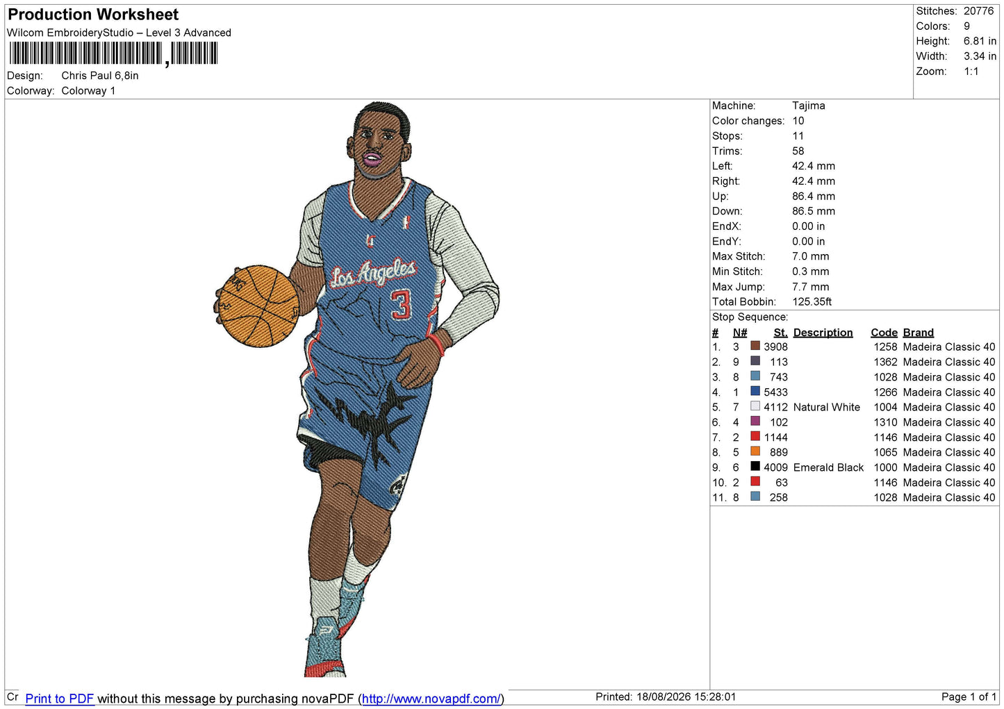 Chris Paul Embroidery File 6 size
