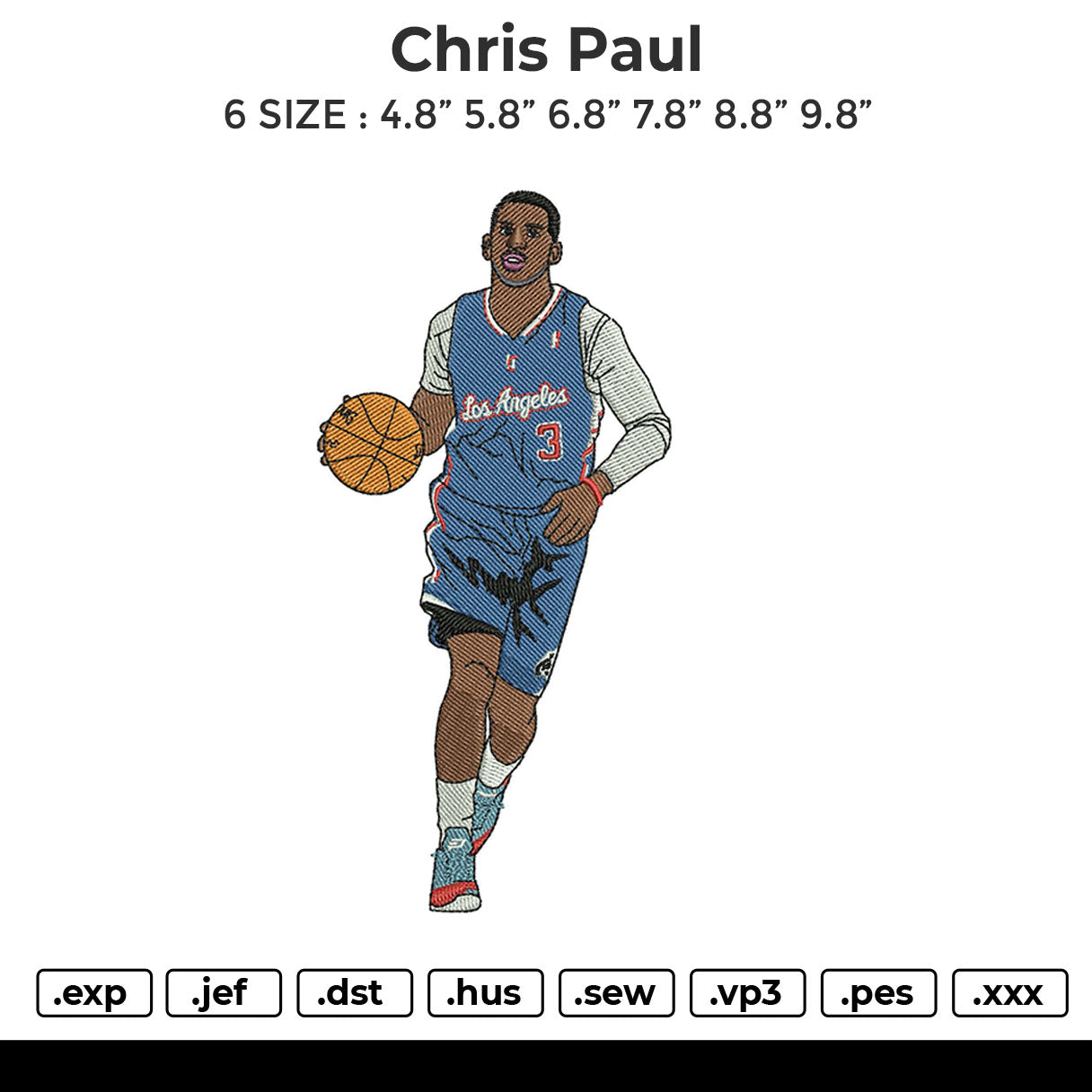 Chris Paul Embroidery File 6 size