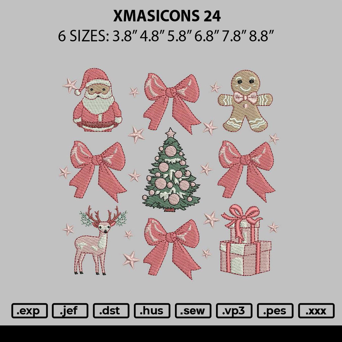 Xmasicons 24 Embroidery File 6 sizes