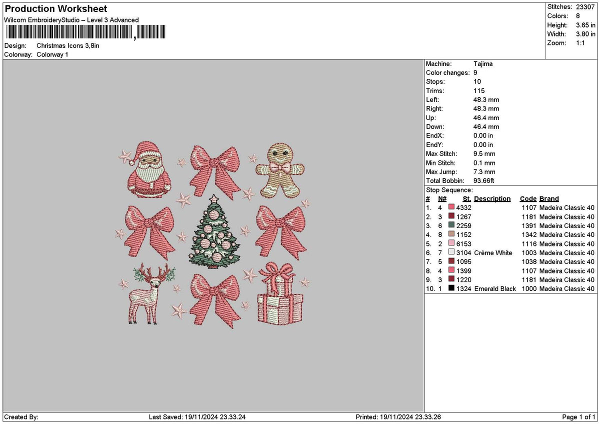 Xmasicons 24 Embroidery File 6 sizes