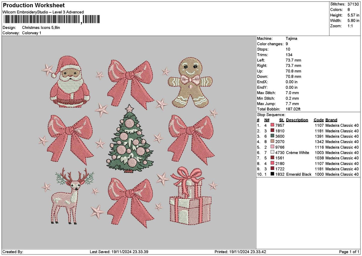 Xmasicons 24 Embroidery File 6 sizes