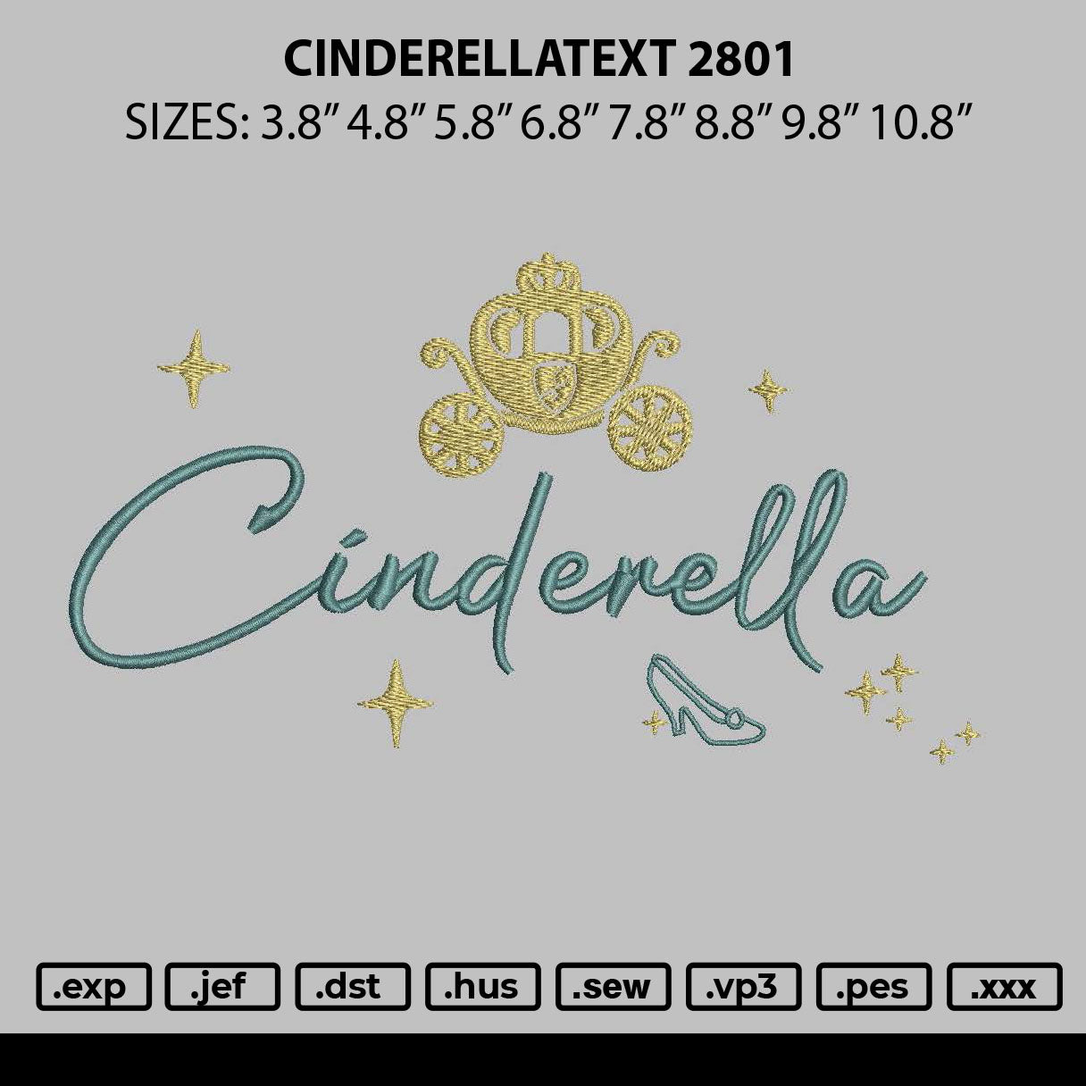 Cinderellatext 2801 Embroidery File 6 sizes