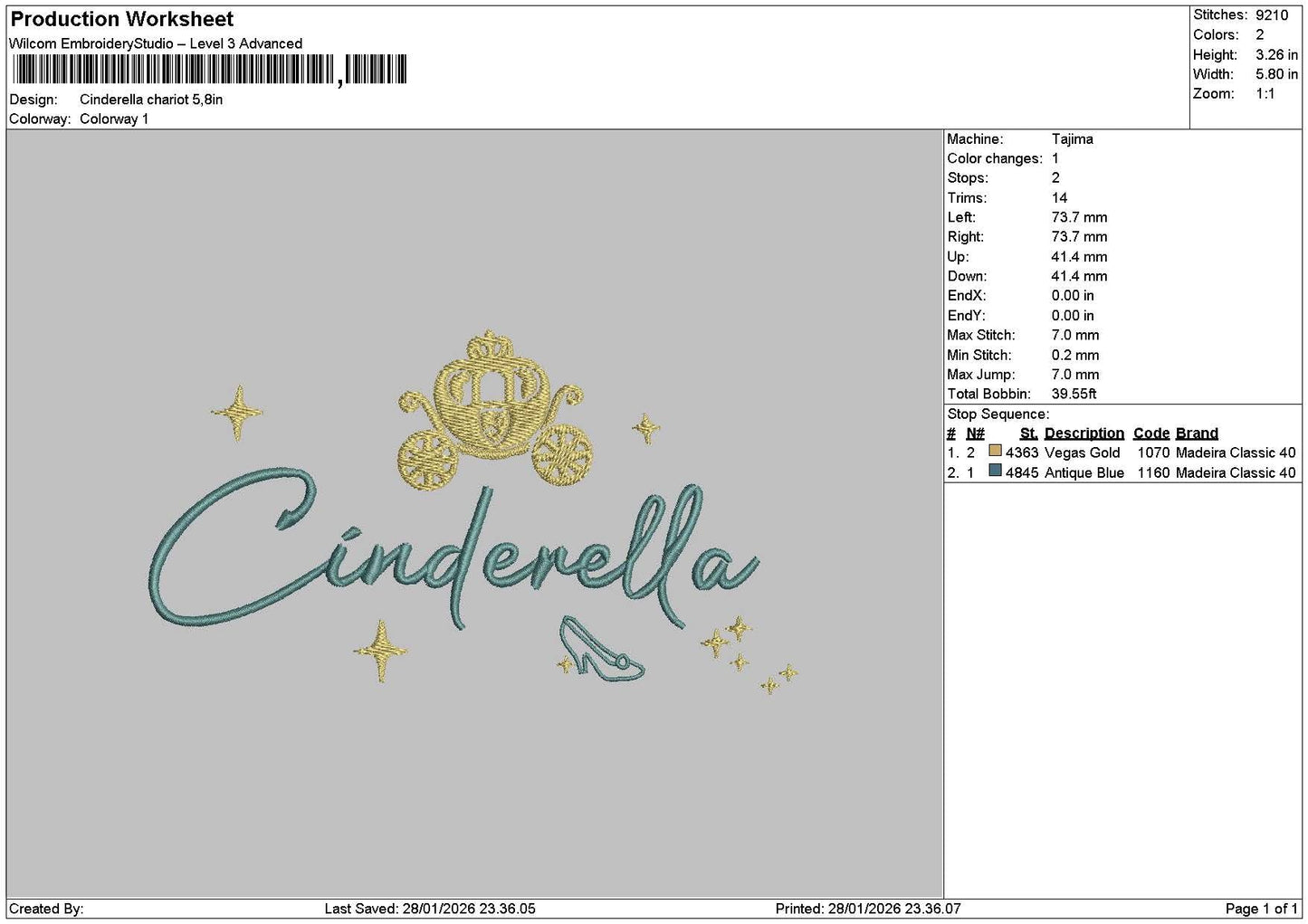 Cinderellatext 2801 Embroidery File 6 sizes